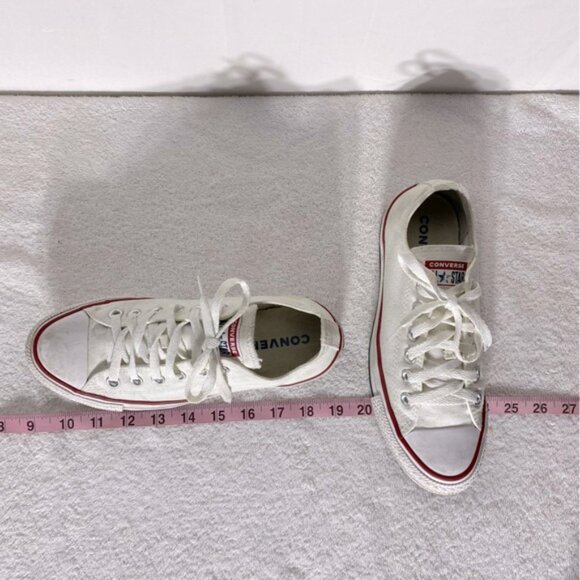 Converse Unisex White With Red Trim Lace Up Low Top Sneakers 7 - Picture 12 of 12